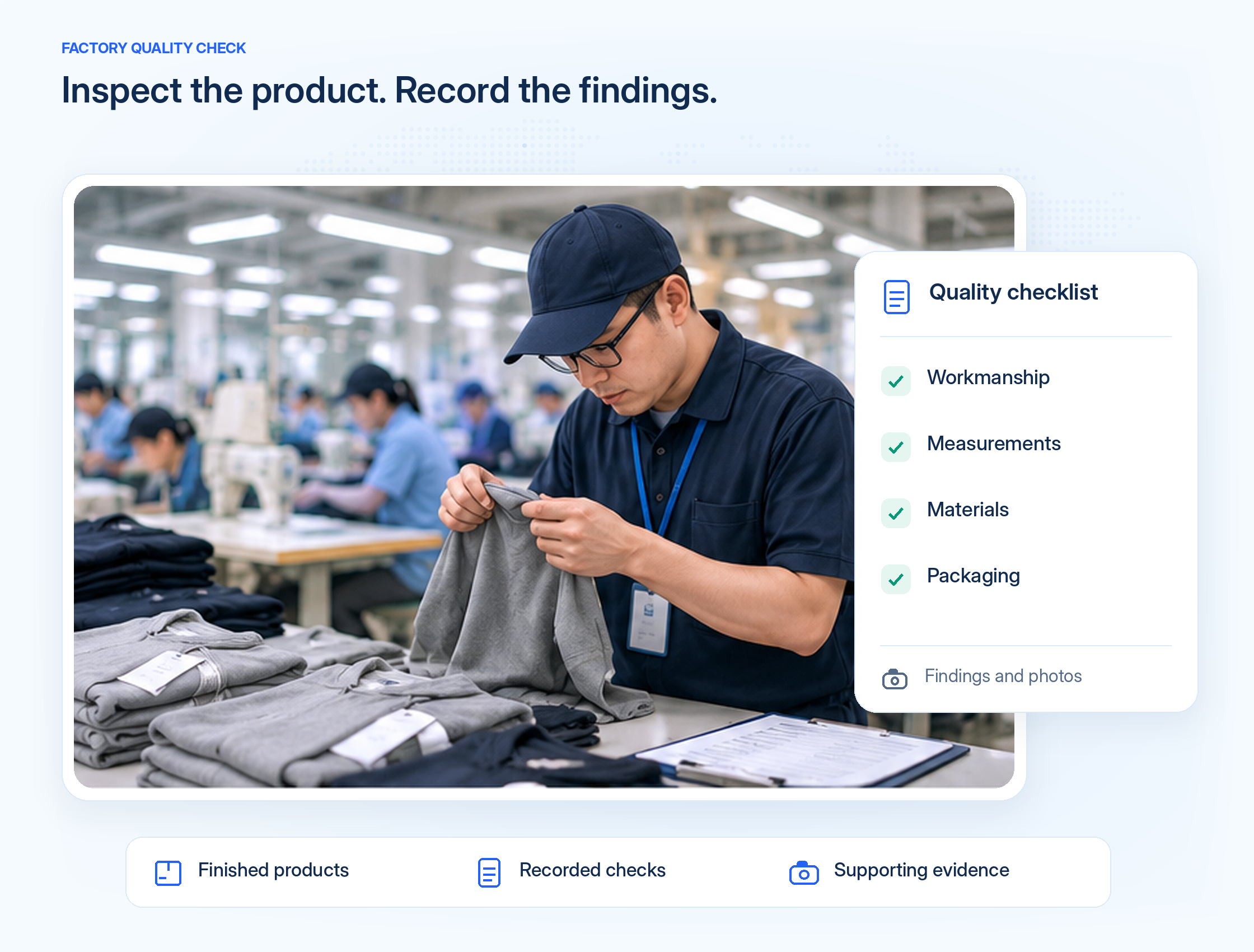 Factory inspector examining finished products against a quality checklist